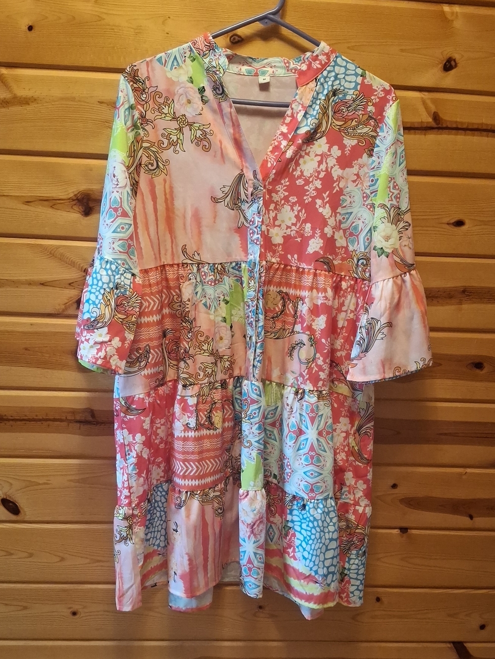 Vibrant Multi-Print Tiered Tunic Dress